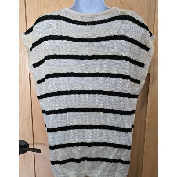 Vintage 80s Sleeveless Knit Top With Bold Geometric Design & Stripes Womens L - Picture 6 of 11